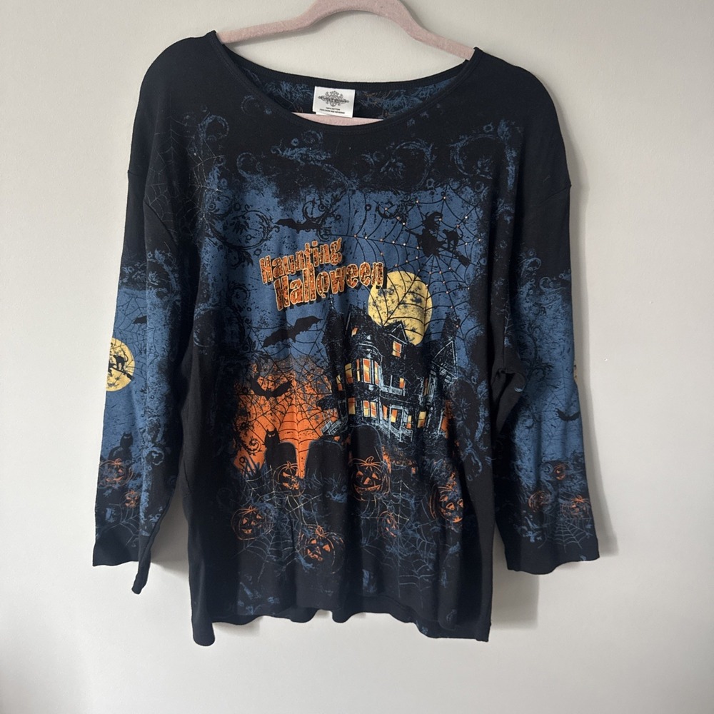 Y2K All Over Print Haunted House Halloween Studded 100% Cotton New Nwt 2XL